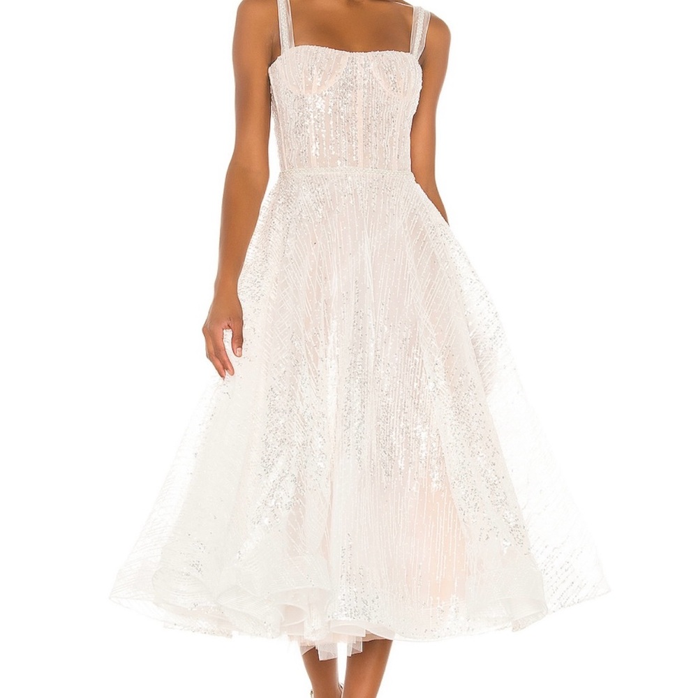 Bronx and Banco White Sequin Midi Dress